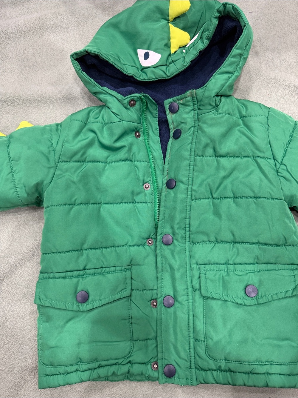 Little Me Green Dino Hooded Puffer Jacket
